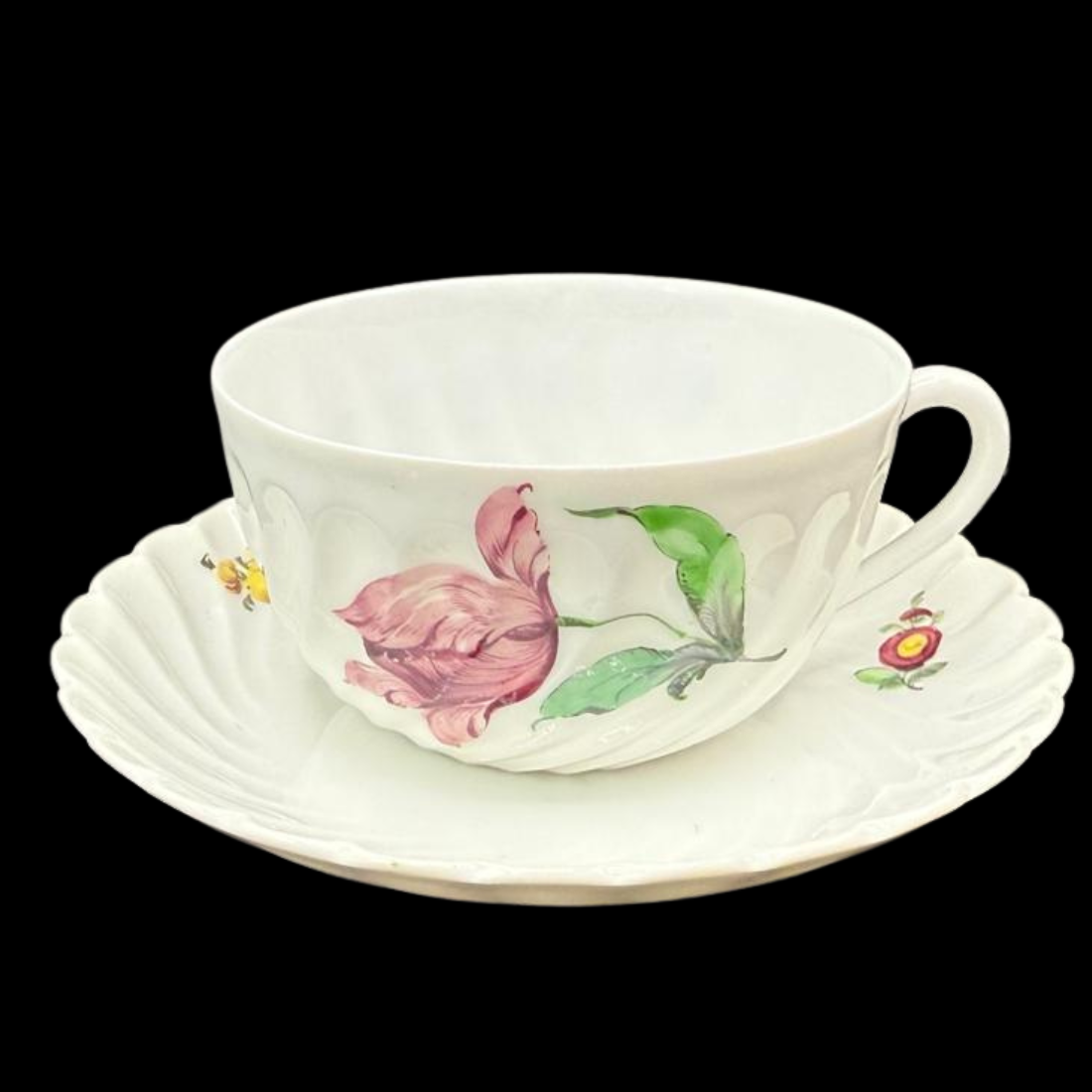 Nymphenburg Welle gerippt: Teetasse / Tasse mit Unterteller - Motiv 22 (15113728131396)
