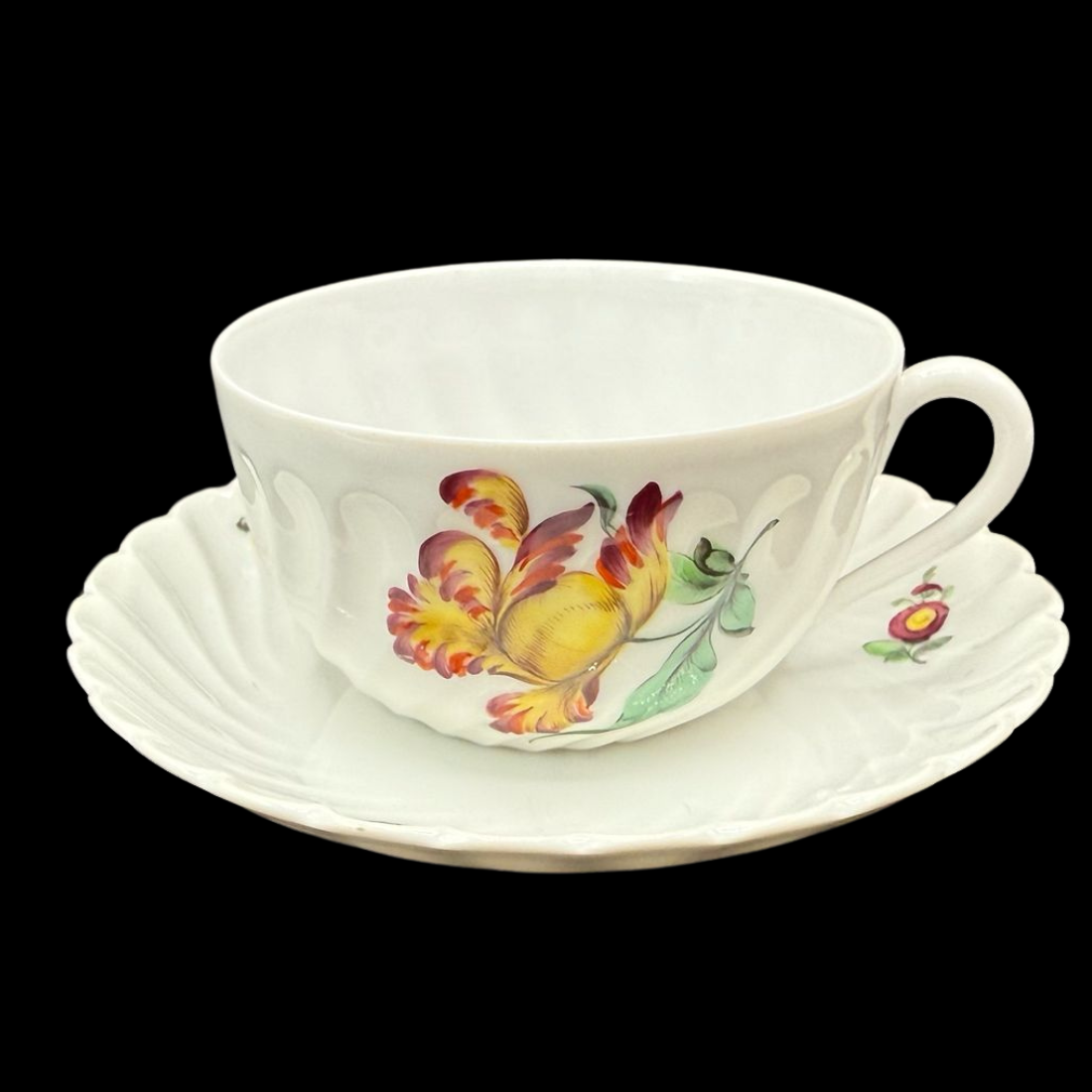 Nymphenburg Welle gerippt: Teetasse / Tasse mit Unterteller - Motiv 12 (15113666658628)