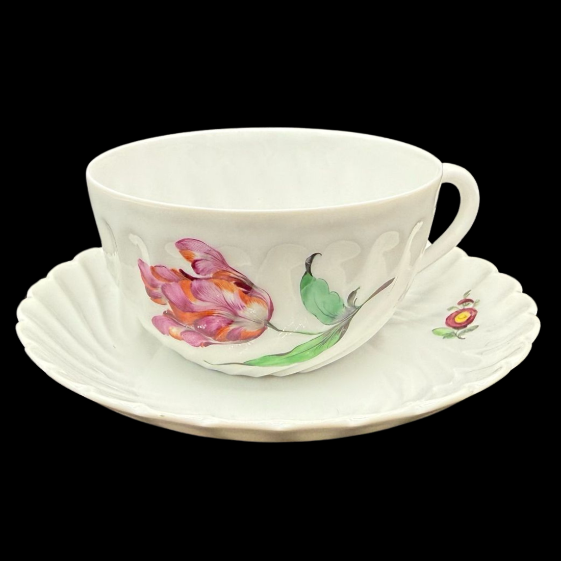Nymphenburg Welle gerippt: Teetasse / Tasse mit Unterteller - Motiv 21 (15113727836484)