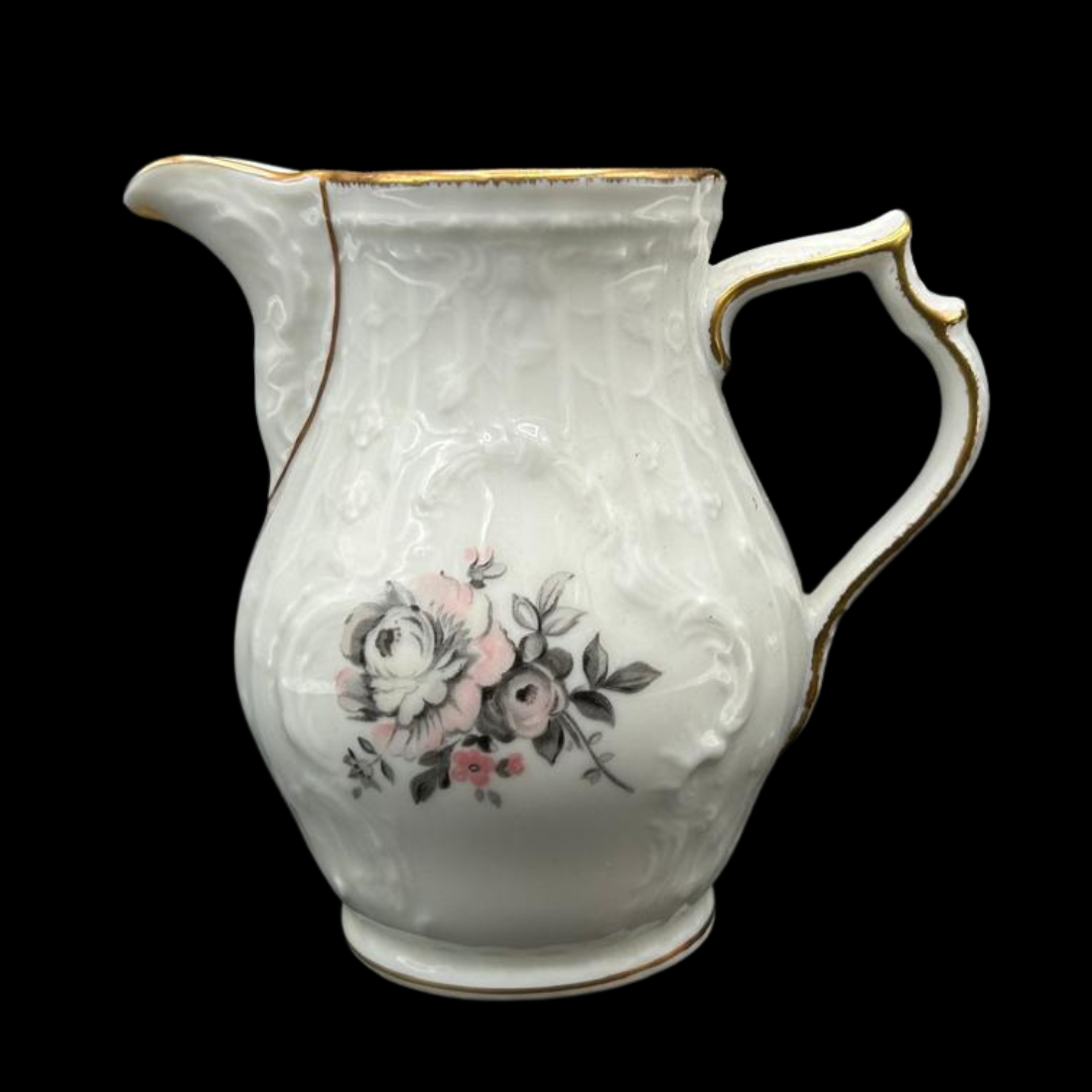 Rosenthal Sanssouci weiß / graue Blume : Milchkännchen (14861433733444)
