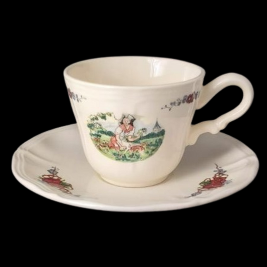 Sarreguemines Obernai France: Kaffeetasse / Tasse mit Unterteller - Kirchturm (7121090314377)