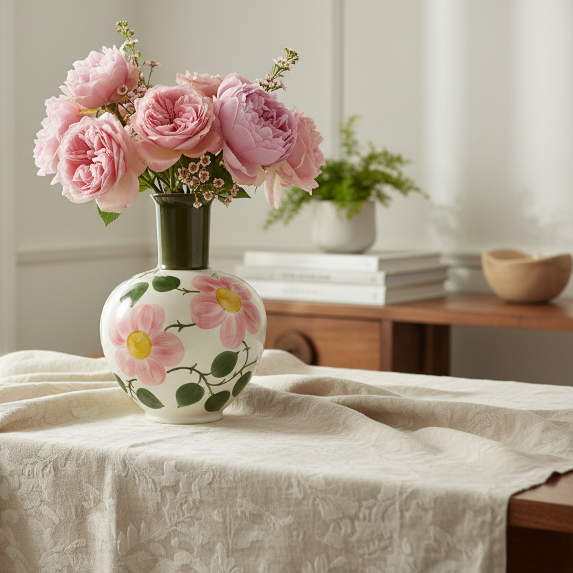 Villeroy & Boch Wildrose: Vase / Blumenvase mit grünem Hals