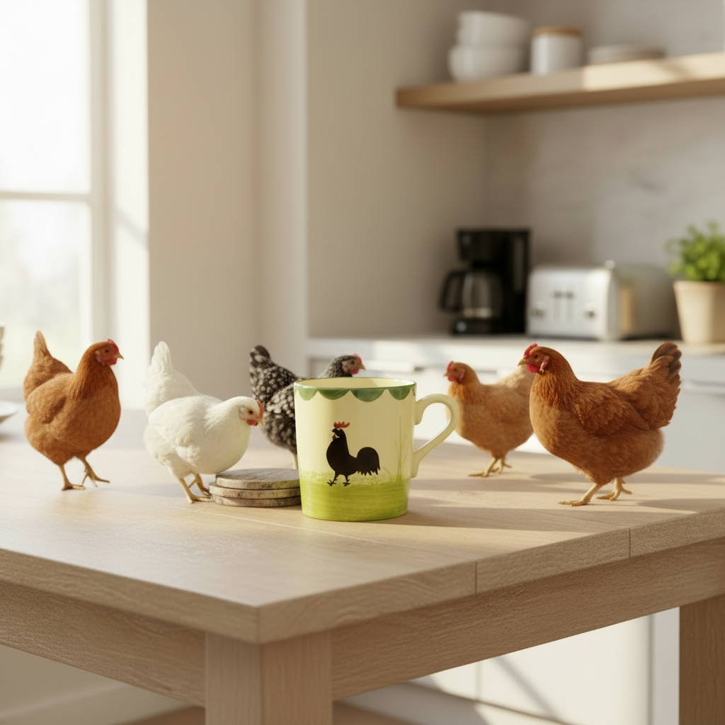 Zeller Keramik Hahn und Henne: Kaffeebecher / Henkelbecher (unbenutzt)