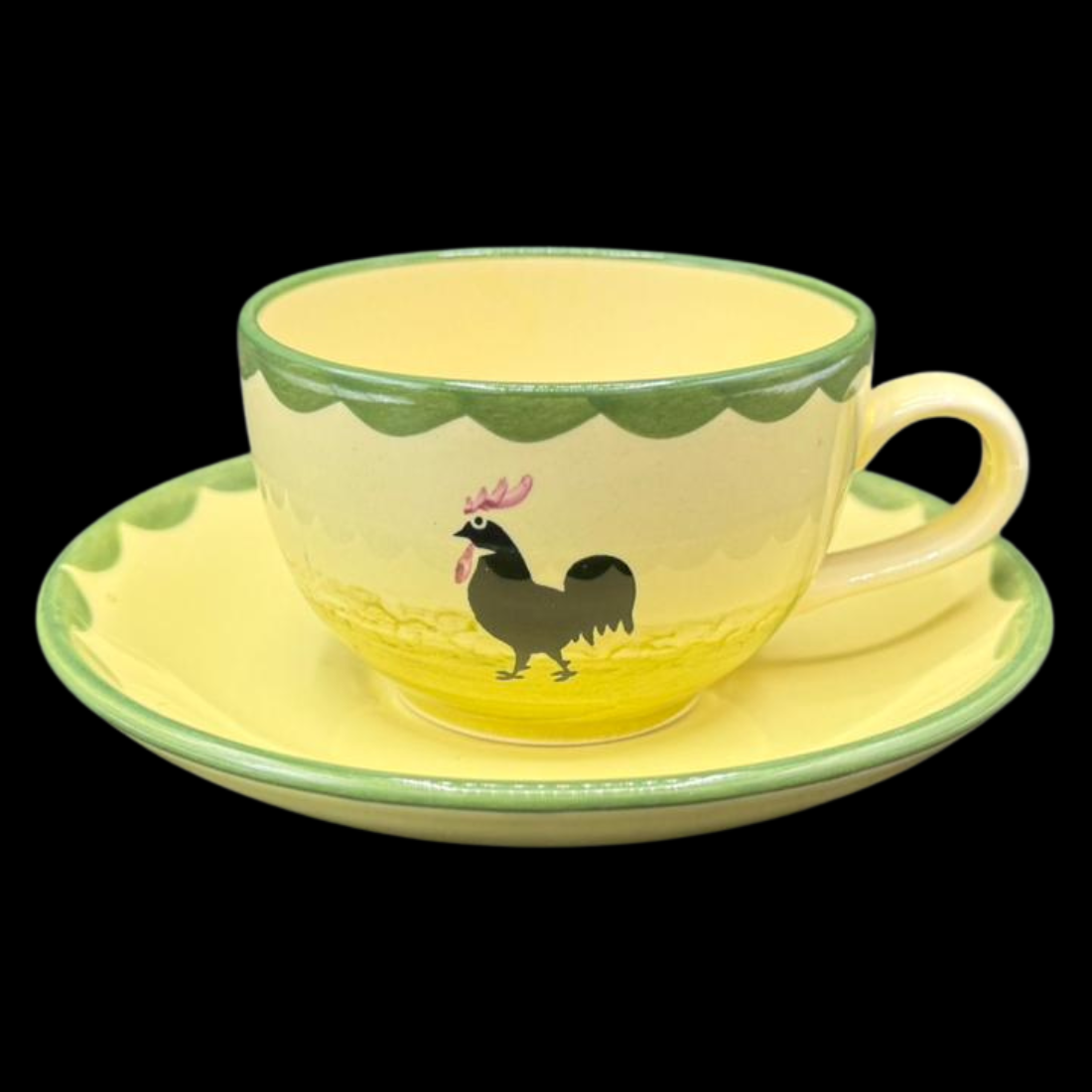 Zeller Keramik Hahn und Henne: Teetasse / Tasse mit Unterteller