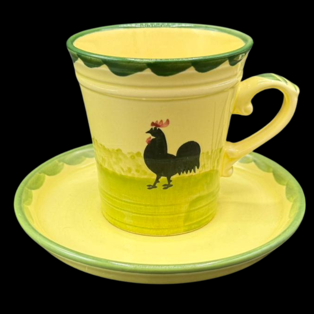Zeller Keramik Hahn und Henne: Kaffeetasse / Kaffeebecher mit Unterteller - 8,5 cm
