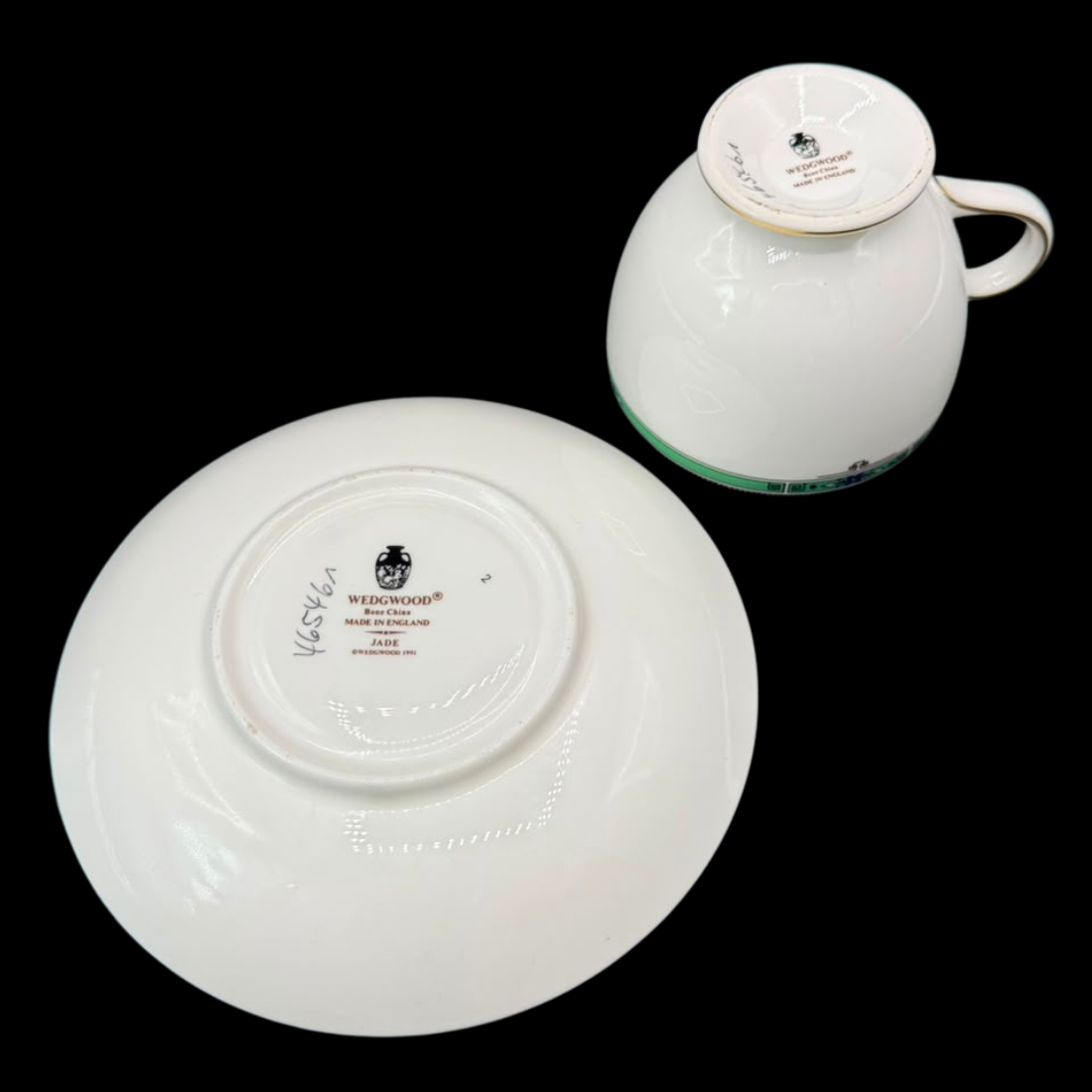 Wedgwood Jade: Kaffeetasse / Tasse mit Unterteller - neuwertig