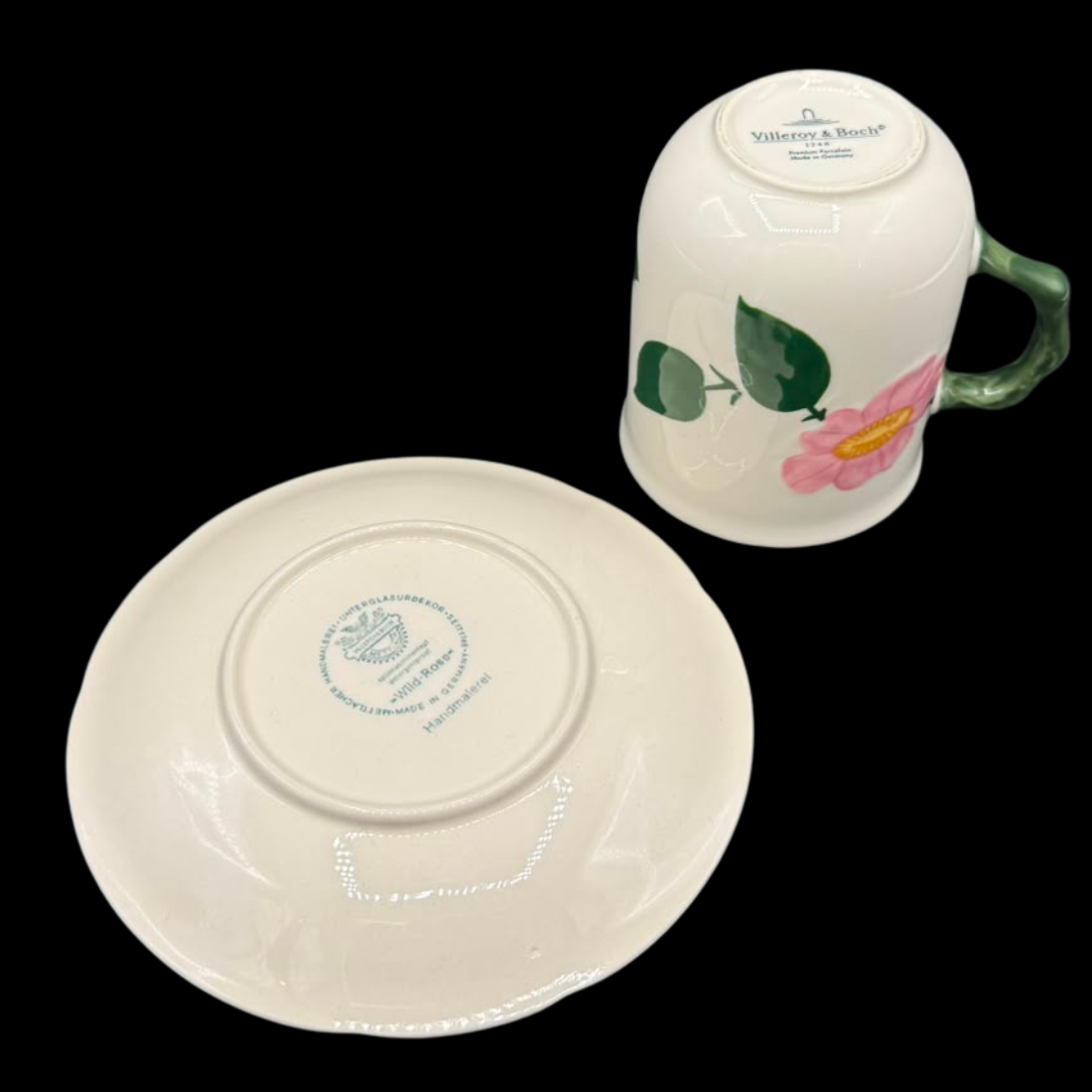 Villeroy & Boch Wildrose: Kaffeebecher / Henkelbecher mit Unterteller