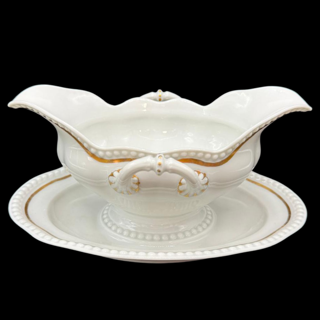 Rosenthal Perlrand: Sauciere / Soßenschüssel mit Goldrand (14907358380356)