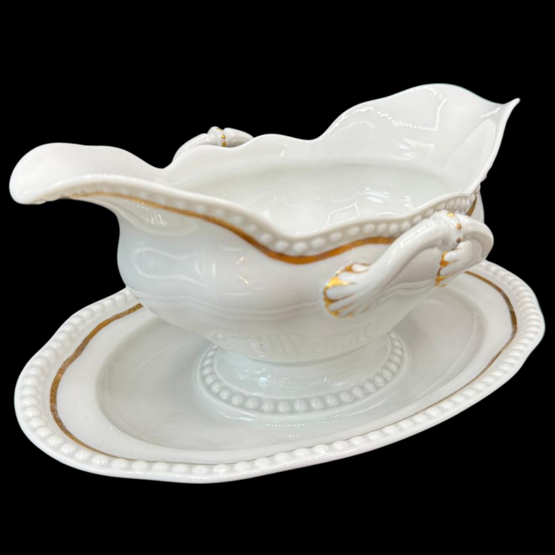 Rosenthal Perlrand: Sauciere / Soßenschüssel mit Goldrand (14907358380356)