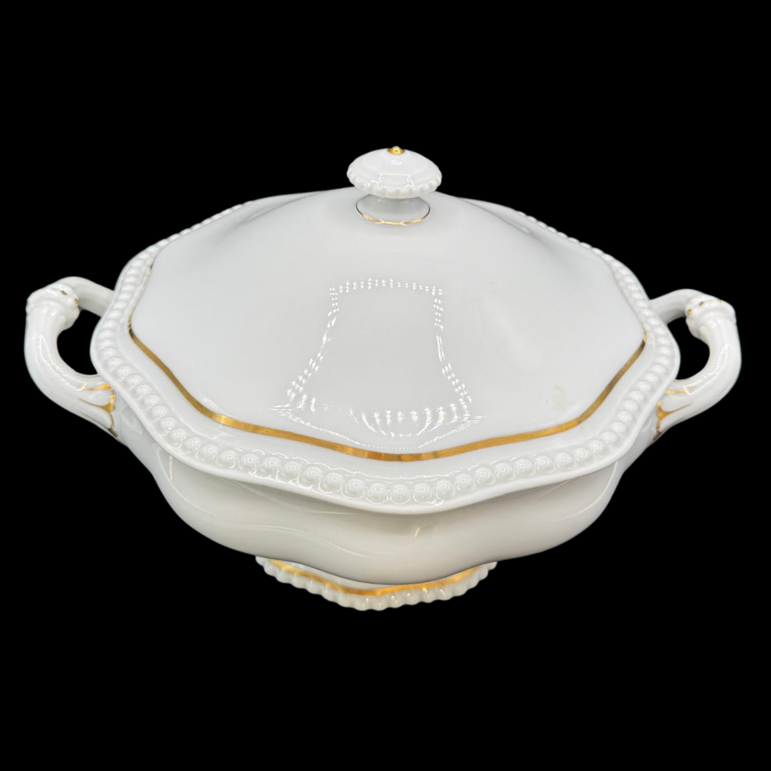 Rosenthal Perlrand: Suppenterrine / Terrine / Ragoutschüssel mit Goldrand (14907395834180)