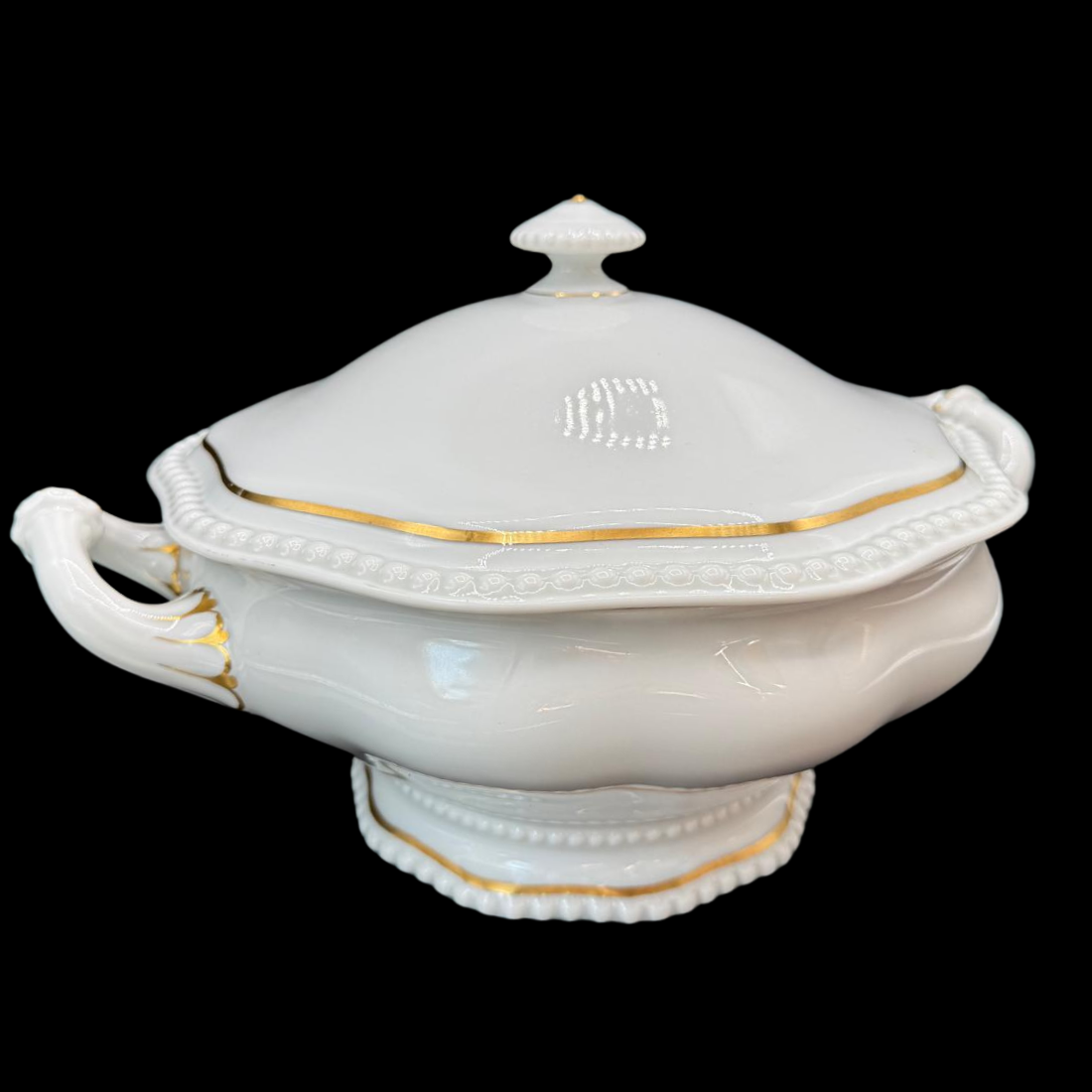 Rosenthal Perlrand: Suppenterrine / Terrine / Ragoutschüssel mit Goldrand (14907395834180)