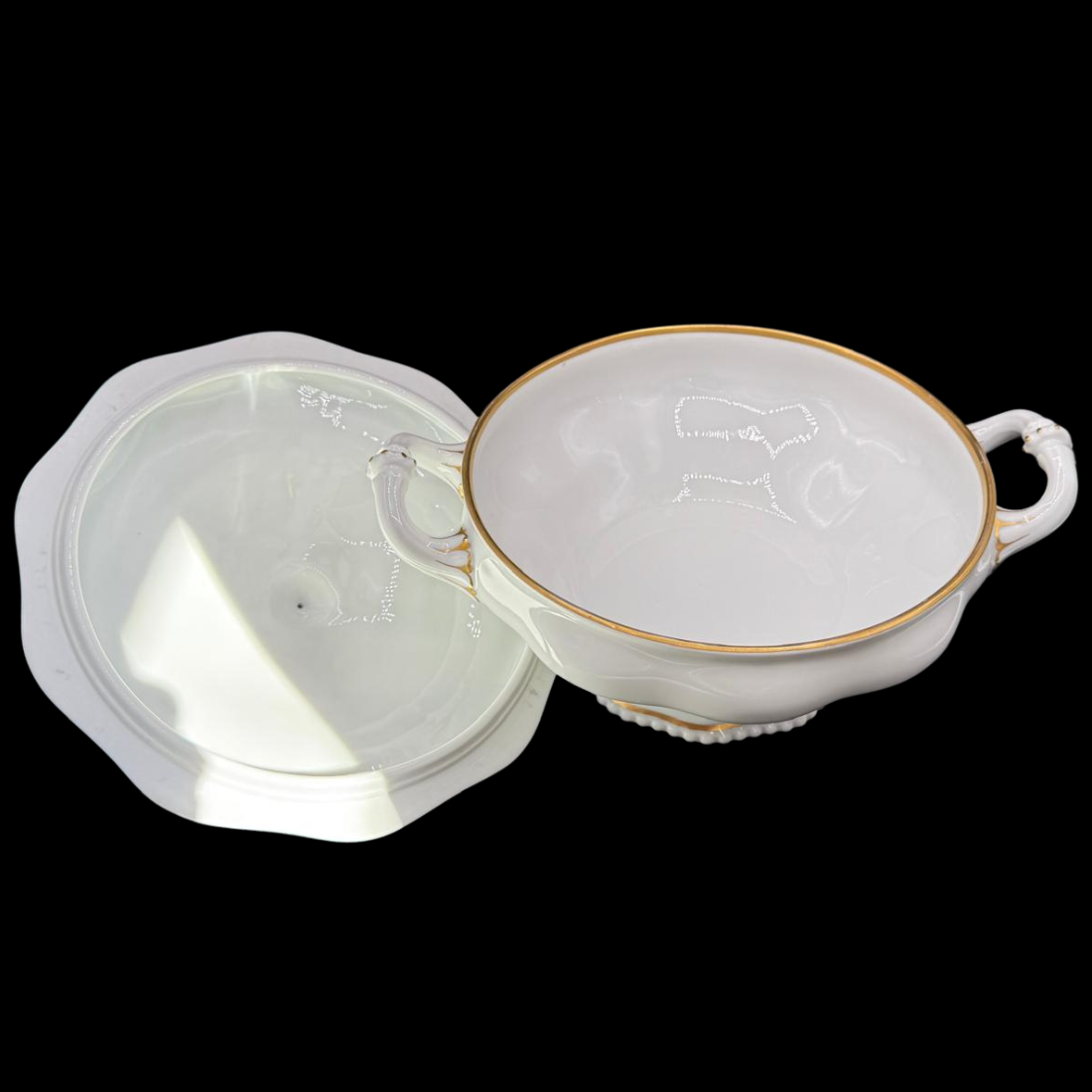 Rosenthal Perlrand: Suppenterrine / Terrine / Ragoutschüssel mit Goldrand (14907395834180)