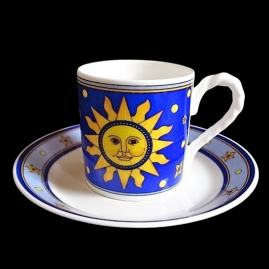 Villeroy & Boch Sun, Moon and Stars: Mokkatasse / Tasse mit Unterteller blau (7120880533641)