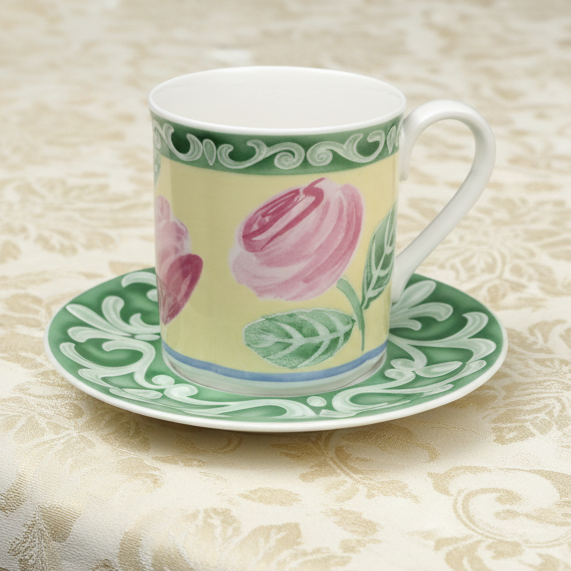 Villeroy & Boch Switch Summerhouse A Rose: Kaffeebecher / Henkelbecher mit Unterteller