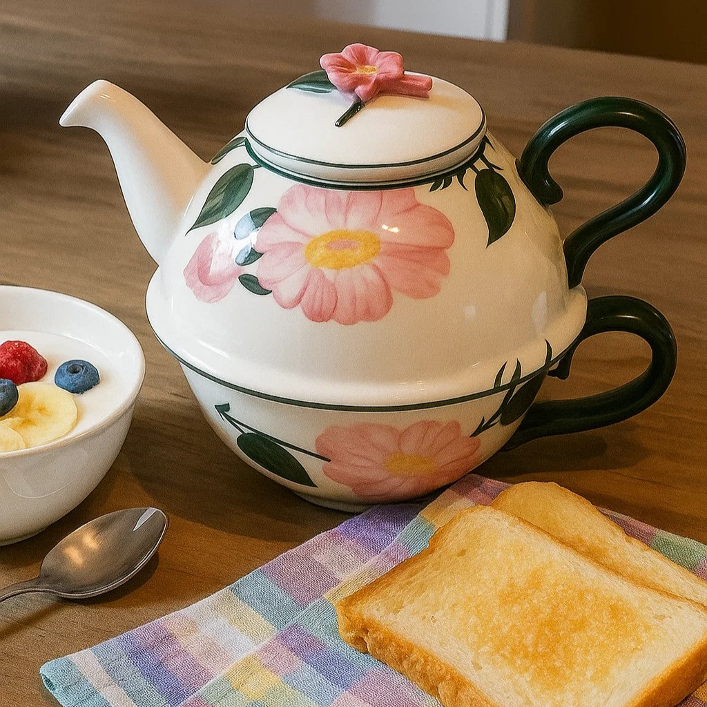 Villeroy & Boch Wildrose: Tea for one / Teekanne mit Tasse Charm - neu (14900487946564)