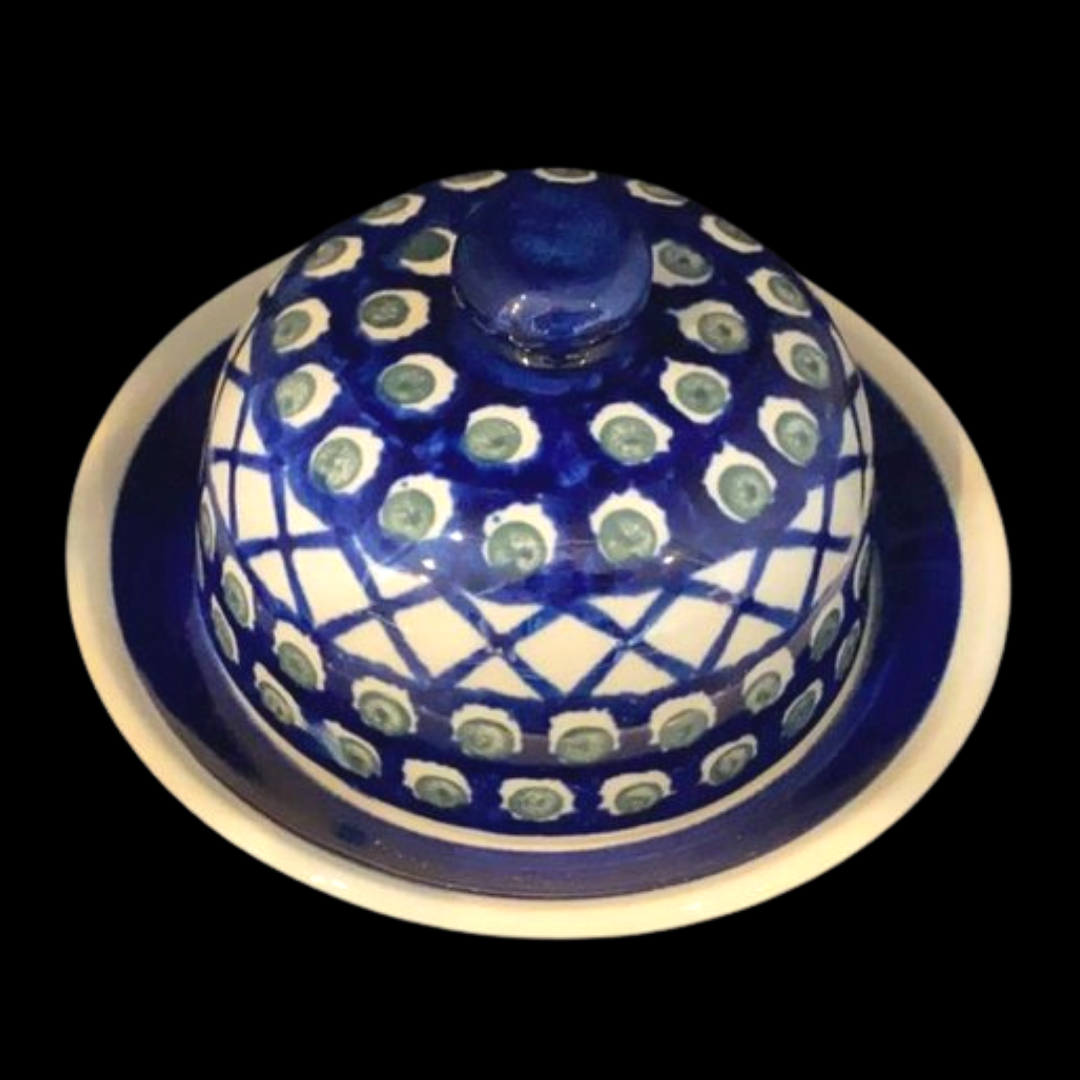 Bunzlau Pfauenauge (?): Butterdose mit Deckel, rund Manufaktur Bolesławiec (7121098014857)