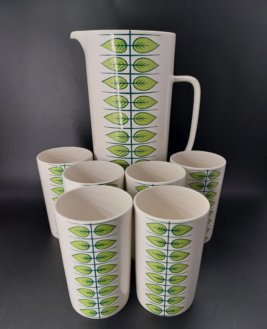 Villeroy & Boch Alt Luxemburg: Krug mit 6 Saftbechern / Set "Grüne Blätter" Villeroy & Boch (7121115414665)