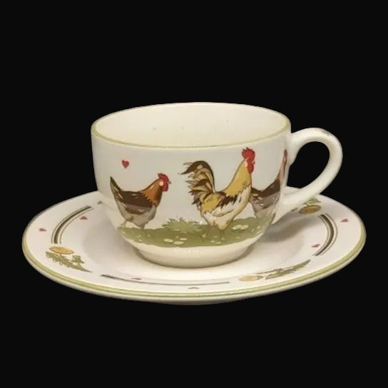 Pfalzkeramik Glückliche Hühner: Kaffeetasse / Teetasse mit Unterteller Motiv 5 Pfalzkeramik (7120811196553)