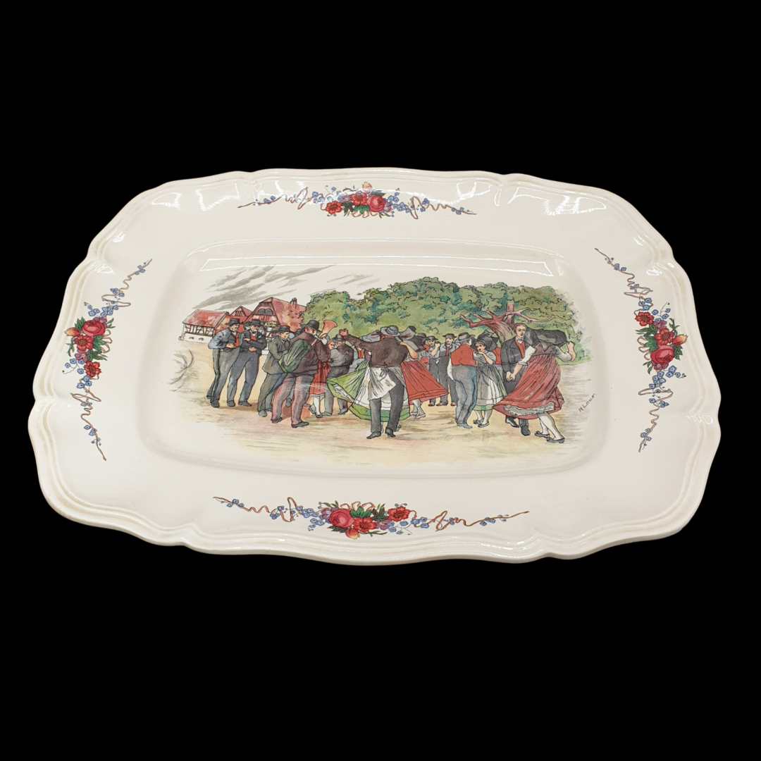 Sarreguemines Obernai France: Fleischplatte / Platte - ca 39 cm - Dorftanz Obernai (7120714203273)