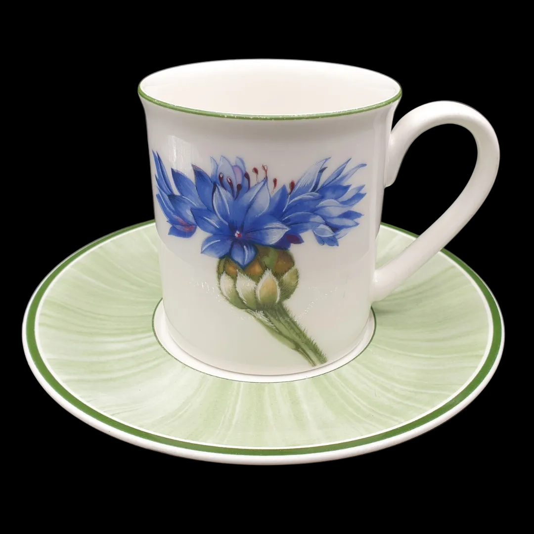 Villeroy & Boch Flora: Henkelbecher / Kaffeebecher mit Unterteller Bleuet Villeroy & Boch (7120983261321)