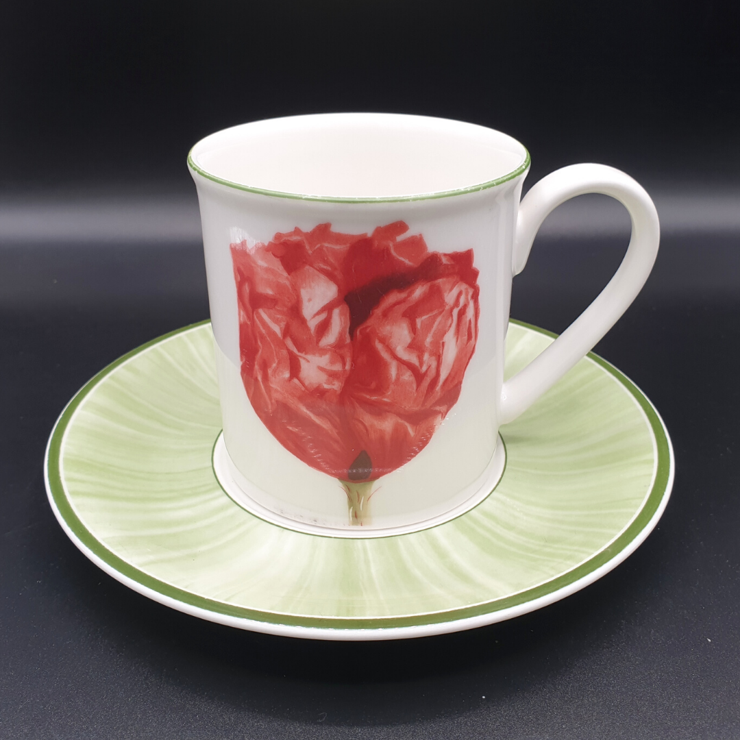 Villeroy & Boch Flora: Henkelbecher / Kaffeebecher mit Unterteller Coquelicot Villeroy & Boch (7120983228553)