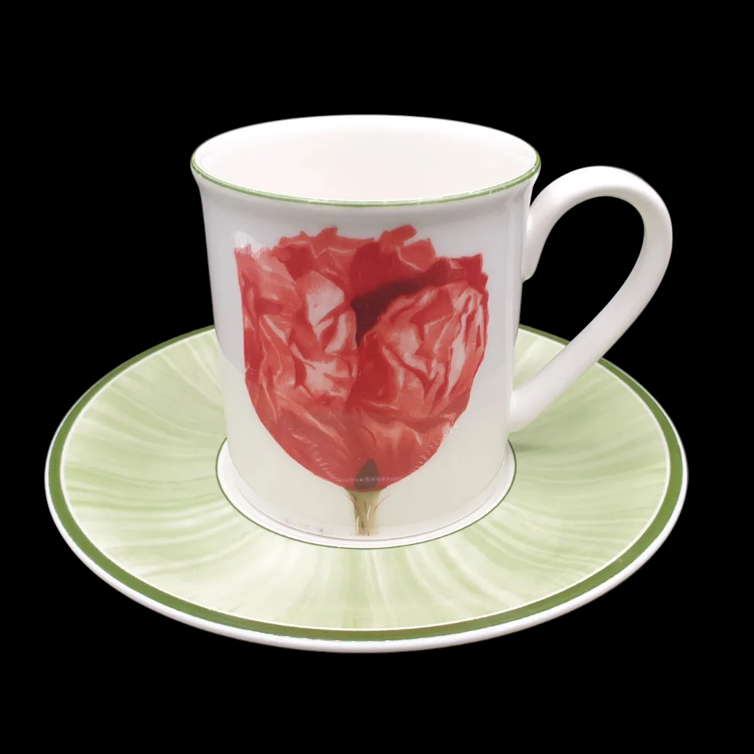 Villeroy & Boch Flora: Henkelbecher / Kaffeebecher mit Unterteller Coquelicot Villeroy & Boch (7120983228553)