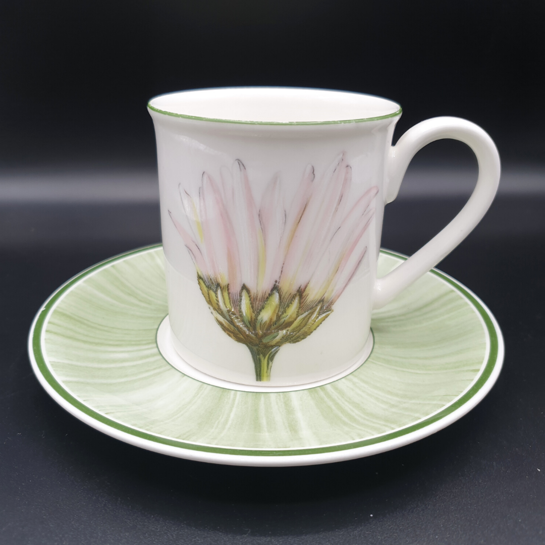Villeroy & Boch Flora: Henkelbecher / Kaffeebecher mit Unterteller Marguerite Villeroy & Boch (7120983195785)