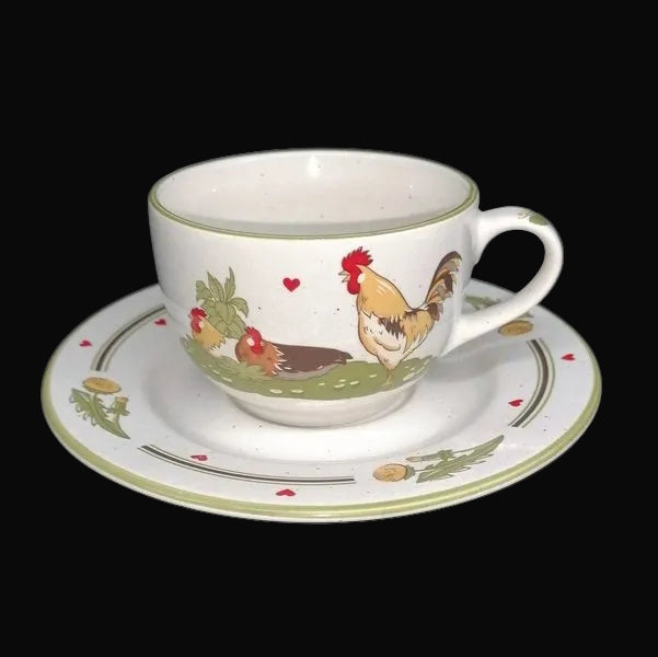Pfalzkeramik Glückliche Hühner: Kaffeetasse / Teetasse mit Unterteller Motiv 3 Pfalzkeramik (7120811720841)