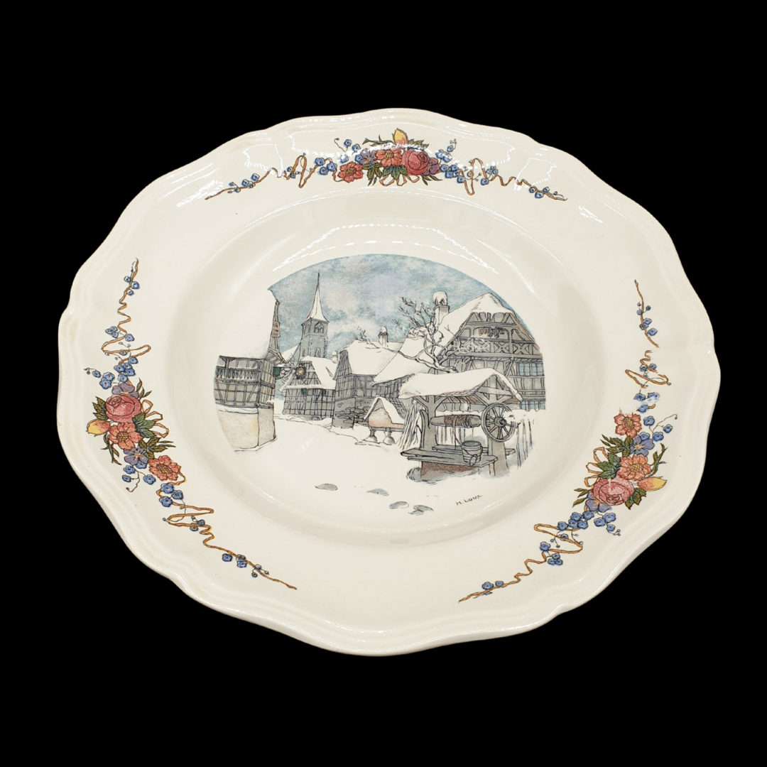 Sarreguemines Obernai France: Suppenteller / tiefer Teller - Schneedorf - 25 cm Sarreguemines (7121092870281)