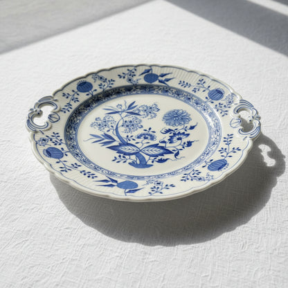 Hutschenreuther Zwiebelmuster: Tortenplatte / Kuchenplatte / runde Platte mit Griffen