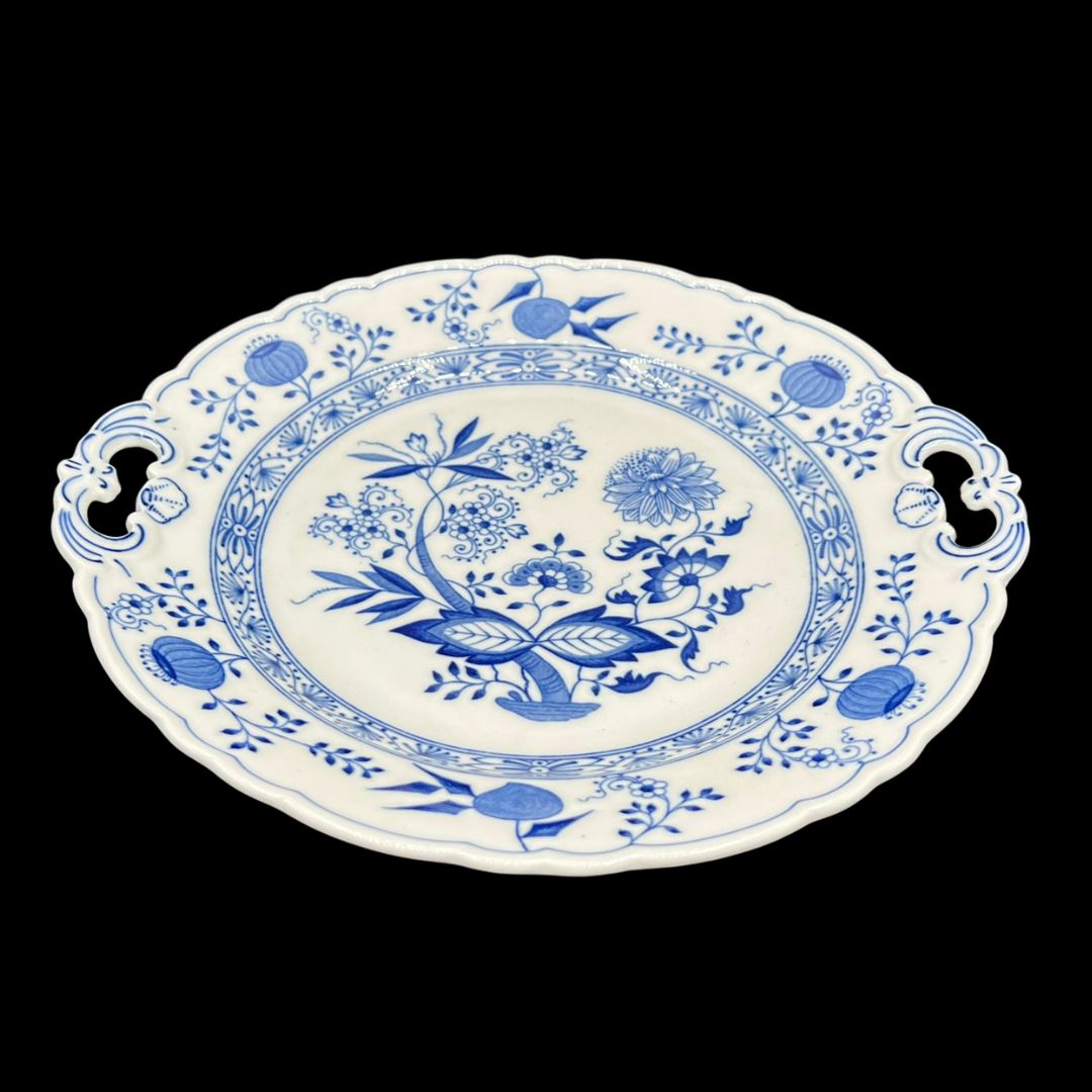 Hutschenreuther Zwiebelmuster: Tortenplatte / Kuchenplatte / runde Platte mit Griffen
