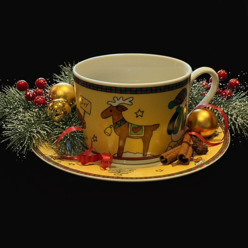 MF Design: Tasse mit Unterteller - Weihnachtsgeschirr Schneemann
