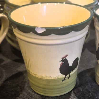 Zeller Keramik Hahn und Henne: Kaffeetasse / Kaffeebecher mit Unterteller - 8,5 cm (mit Mängeln)
