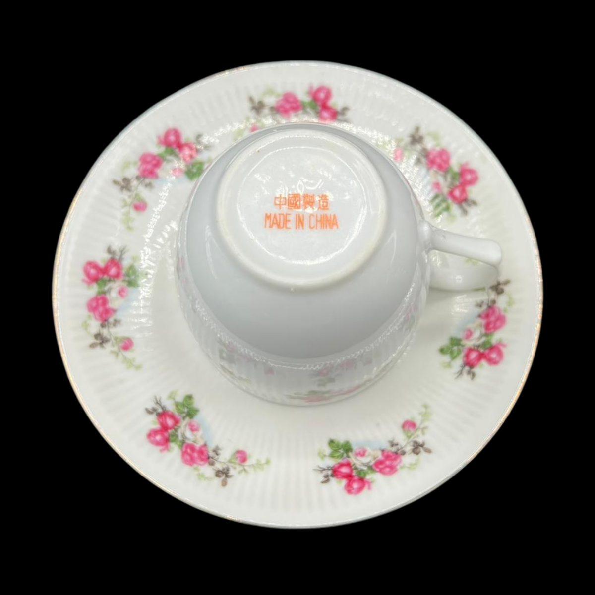 Florales Rosen-Dekor (Made in China): Mokkatasse / Espressotasse mit Unterteller