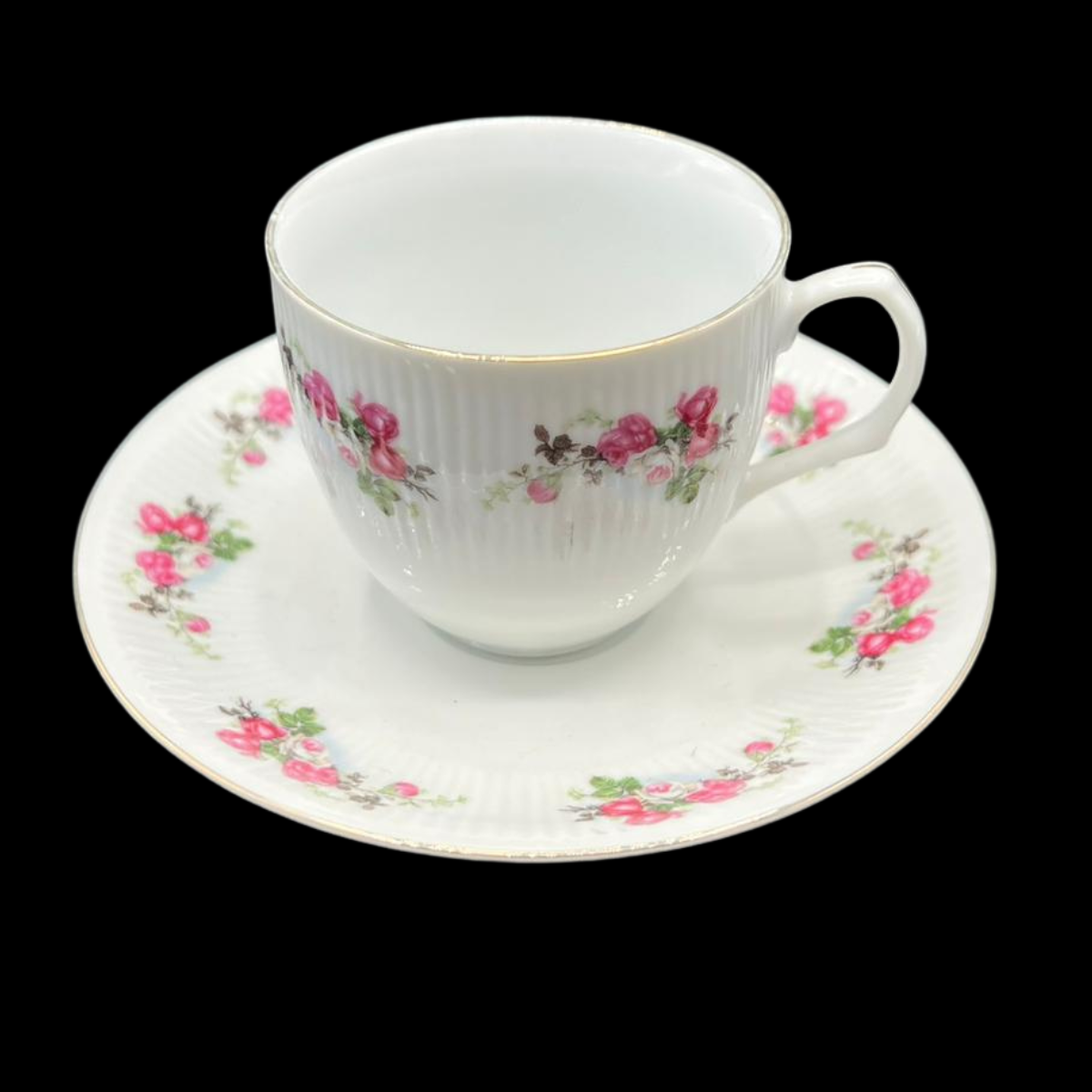 Florales Rosen-Dekor (Made in China): Mokkatasse / Espressotasse mit Unterteller