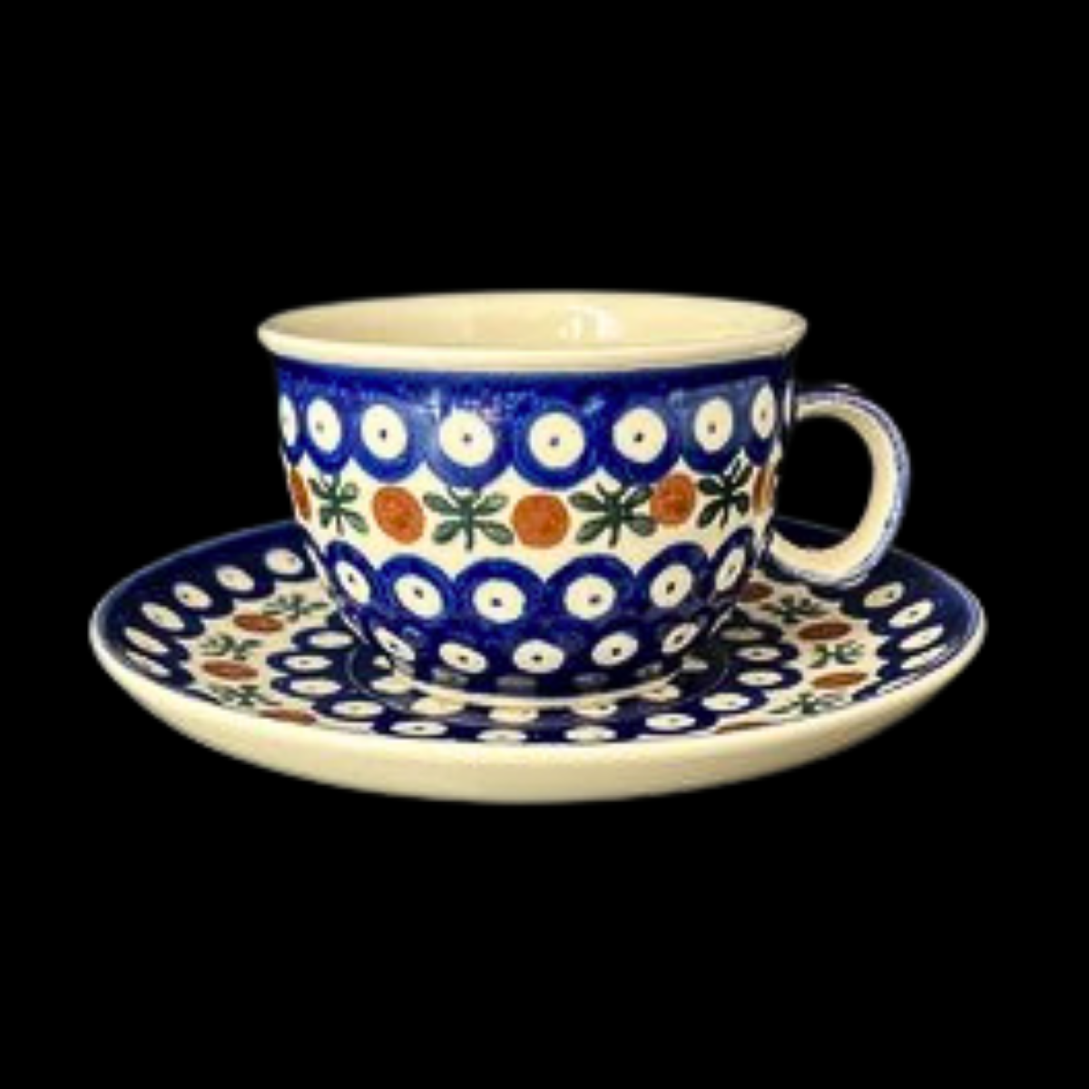 Bunzlau: Kaffeetasse / Tasse mit Unterteller - Kranz (8638147952964)