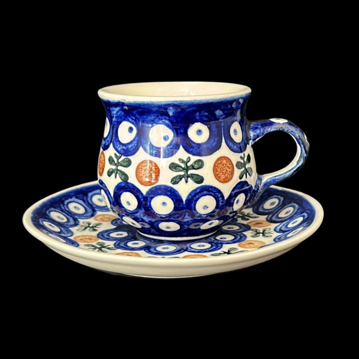 Bunzlau: Teetasse / Kaffeetasse / Tasse (bauchig) mit Unterteller - Kranz (8638263132484)