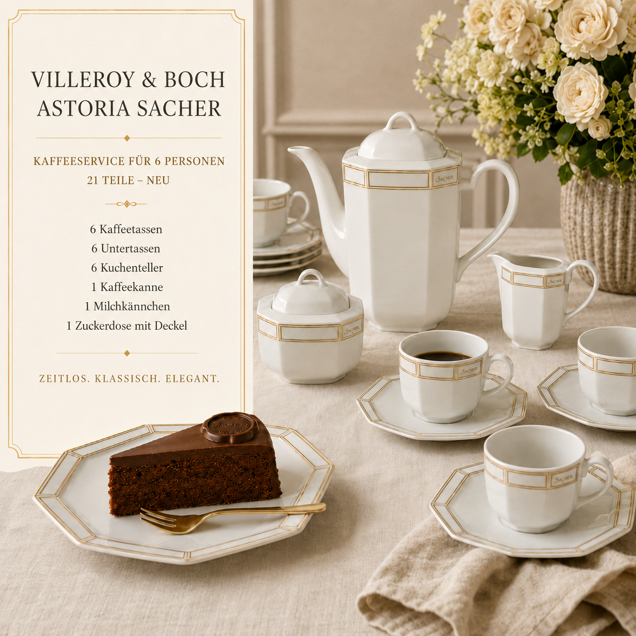 Villeroy & Boch Heinrich Astoria Sacher: Kaffeeservice für 6 Personen mit 21 Teilen - neu
