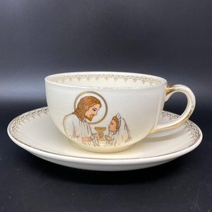 Villeroy & Boch Mettlach 1ère Communion: Teetasse / Tasse mit Unterteller Kommunion - selten (7121089527945)