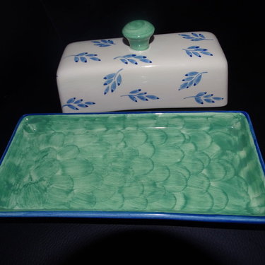 Villeroy & Boch Switch 3 Blue Portugal: Butterdose für Rollenbutter, Blue Leaves (7120766435465)