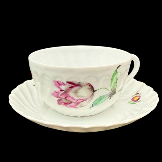 Nymphenburg Welle gerippt: Teetasse / Tasse mit Unterteller - Motiv 12 (15113665118532)