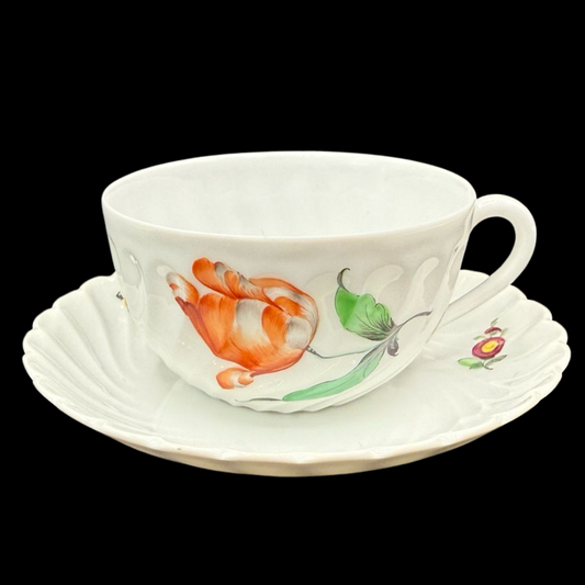Nymphenburg Welle gerippt: Teetasse / Tasse mit Unterteller - Motiv 13 (15113665610052)