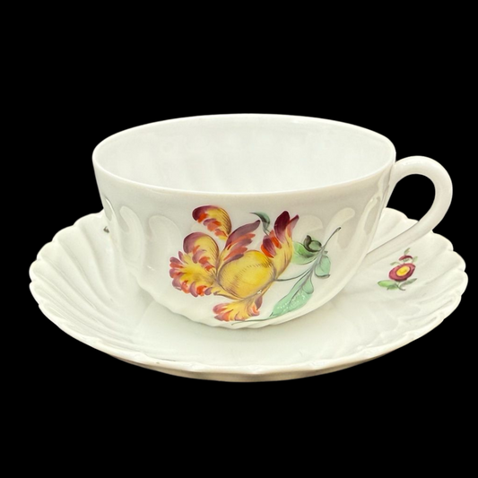 Nymphenburg Welle gerippt: Teetasse / Tasse mit Unterteller - Motiv 12 (15113666658628)