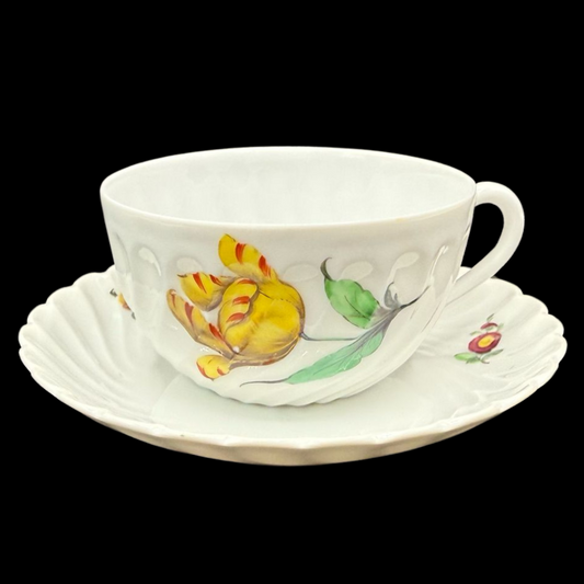 Nymphenburg Welle gerippt: Teetasse / Tasse mit Unterteller - Motiv 16 (15113667019076)