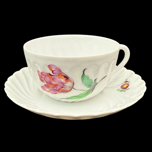 Nymphenburg Welle gerippt: Teetasse / Tasse mit Unterteller - Motiv 21 (15113727836484)