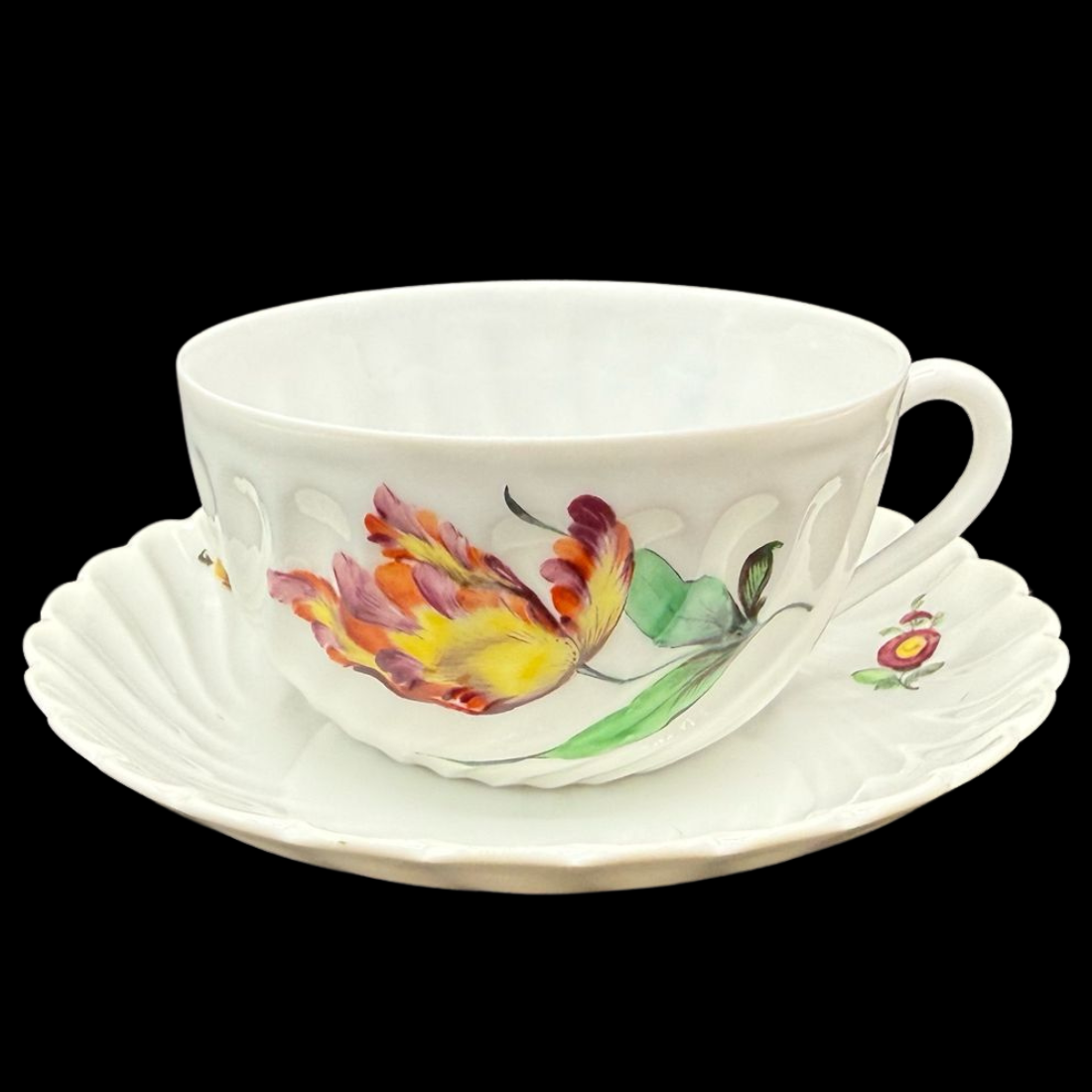 Nymphenburg Welle gerippt: Teetasse / Tasse mit Unterteller - Motiv 20 (15113727312196)