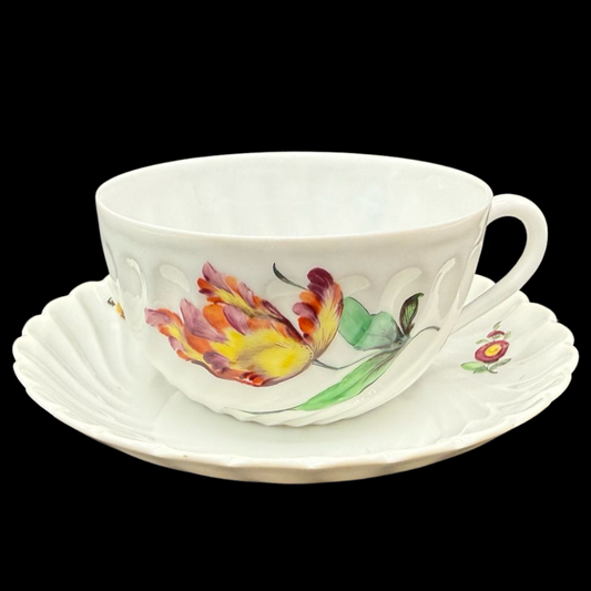 Nymphenburg Welle gerippt: Teetasse / Tasse mit Unterteller - Motiv 20 (15113727312196)