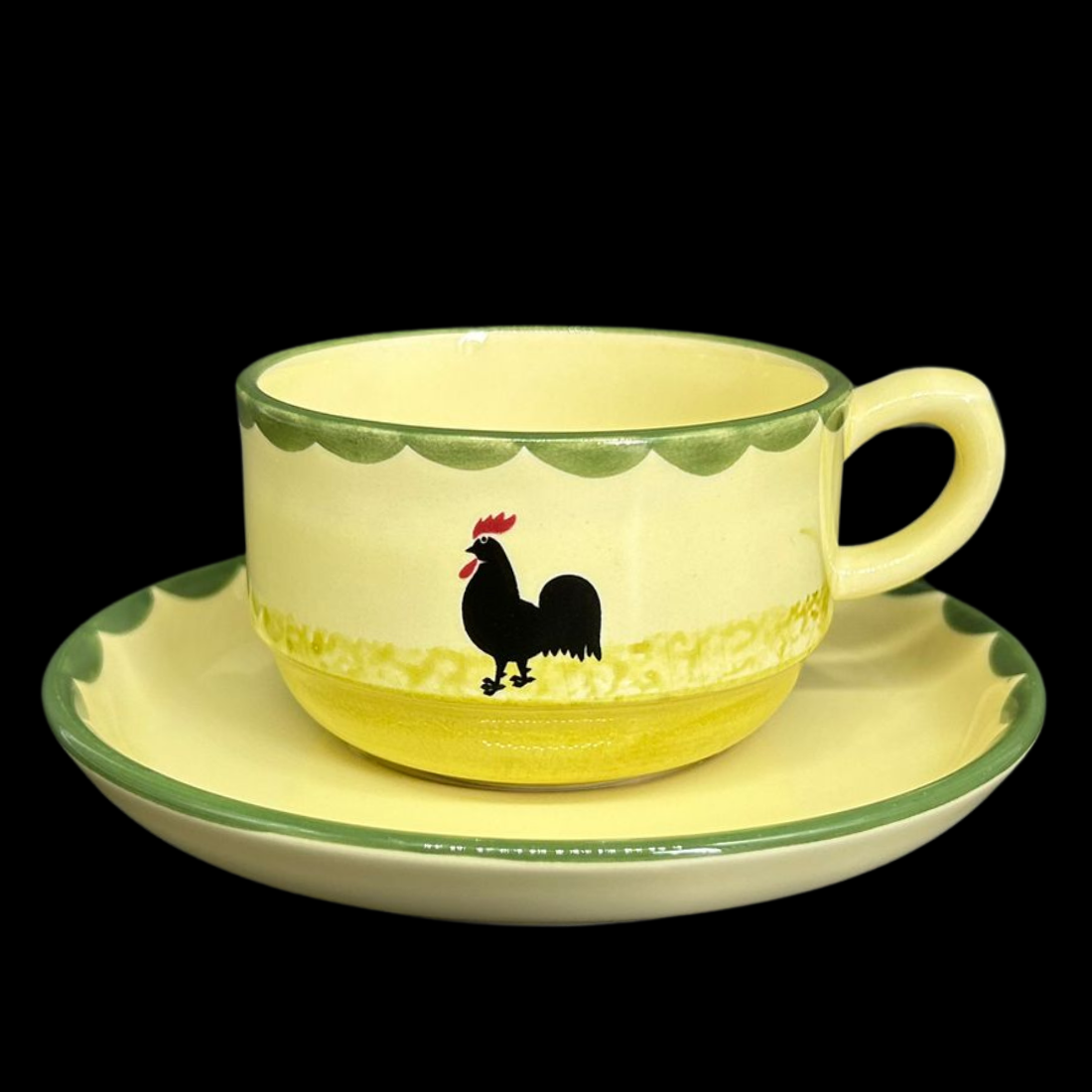 Zeller Keramik Hahn und Henne: Teetasse / Tasse mit Unterteller - flach (9474089288004)