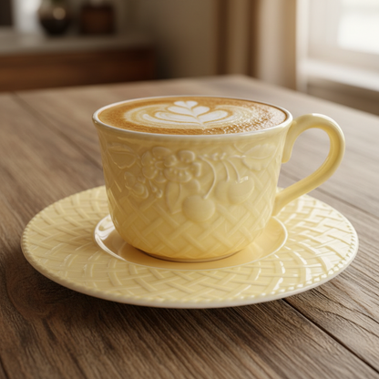 Villeroy & Boch Piemont Estivo hellgelb: Jumbotasse / Frühstückstasse / Cappuccinotasse mit Unterteller