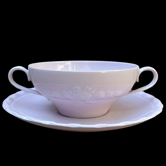 Hutschenreuther Porcelaine Rose: Suppentasse mit Unterteller (9534449221956)